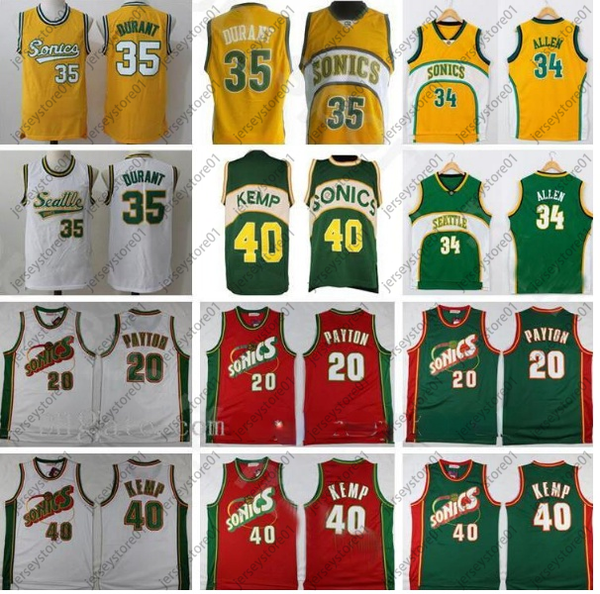 

men basketball shawn kemp jersey gary payton kevin durant ray allen stitched green yellow white red home away breathable good quality, Black;red