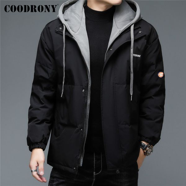 

kudroni - duck down et, thick coat and thermal hoodie, fashion pocket coat, windproof, brand clothing c8173, Black