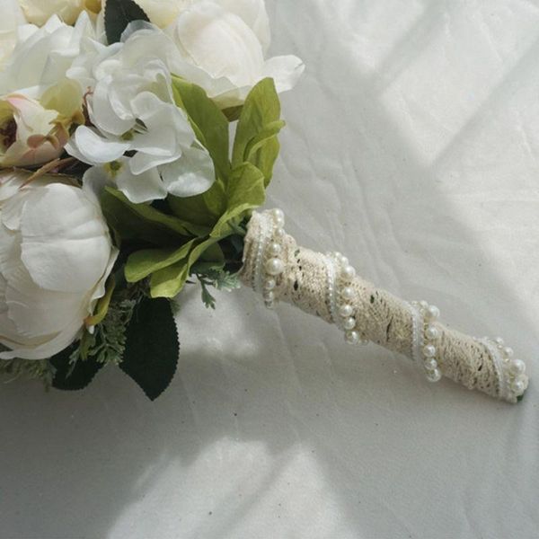 

wedding flowers waterfall style rustic artificial peony bridal bouquet fake plants cascading holding flower with faux pearls party