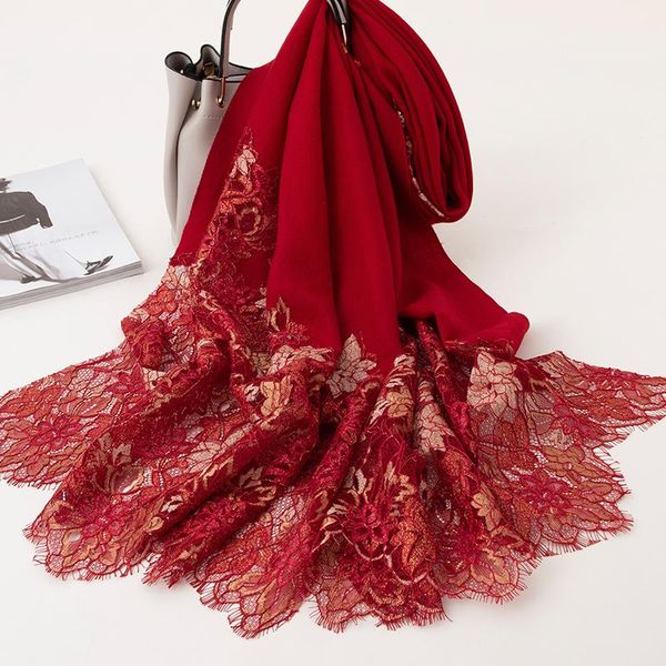 

scarves pure wool women winter luxury shawls wraps large pashmina warm embroidery red neck scarf black lace stole echarpe femme, Blue;gray
