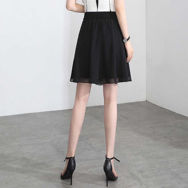 

2021 fashion yuanwei trend casual solid chiffon skirt, Black