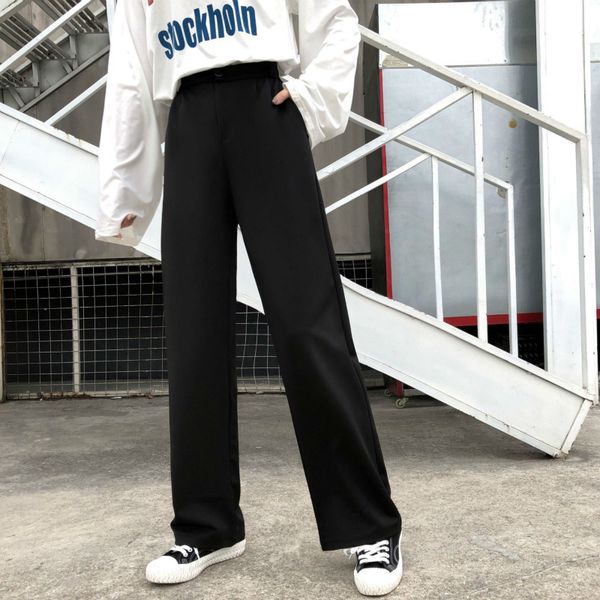 

women's pants & capris autumn winter casual straight women korean fashion solid wide leg loose full-length large size trousers crmh, Black;white