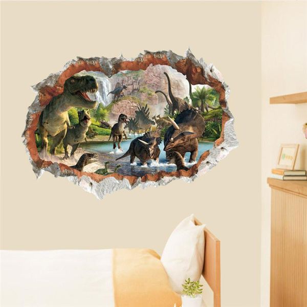 

wall stickers dinosaurs 3d hole living room bedroom decoration jurassic age animals wild safari mural art diy home decals