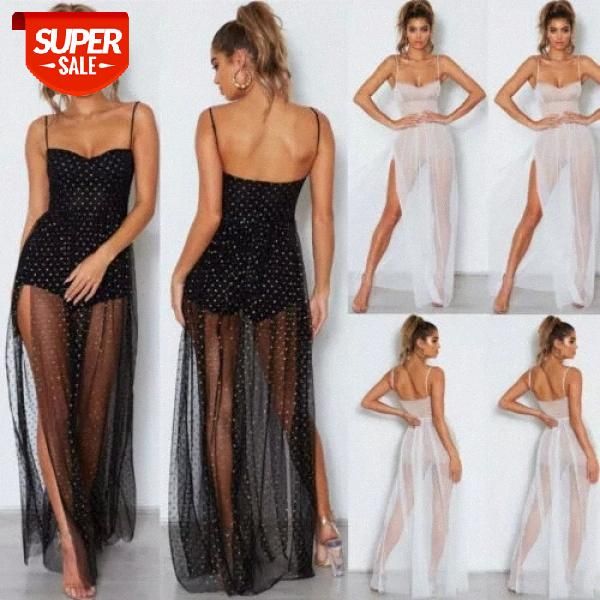 

summer womens boho long dress lady see through cocktail club party beach dress sundress #za8x, Black;gray