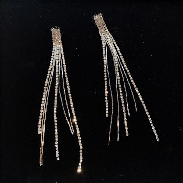 

diamond tassel earrings charm long earrings luxury crystal ear pendant women wedding jewelry with box, Golden