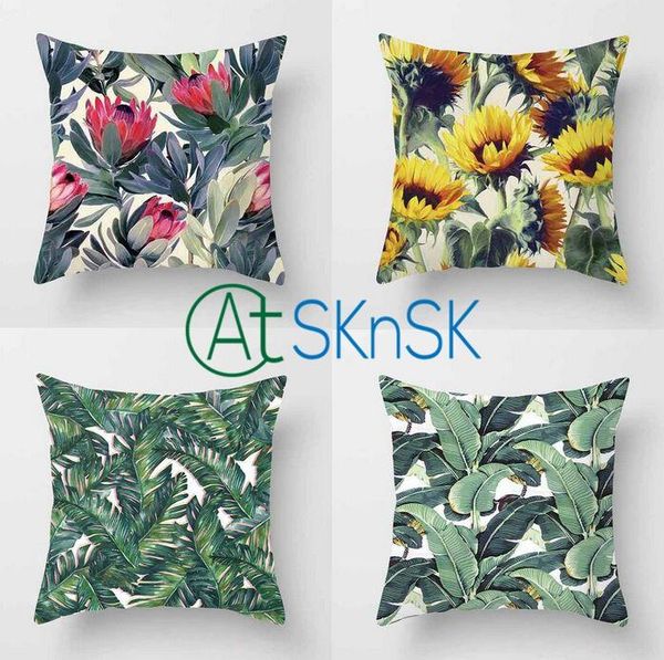 

pillow case 2pcs/lot fashion covers tropical plants printed cushion 45x45cm living room home decorative square pillowcase