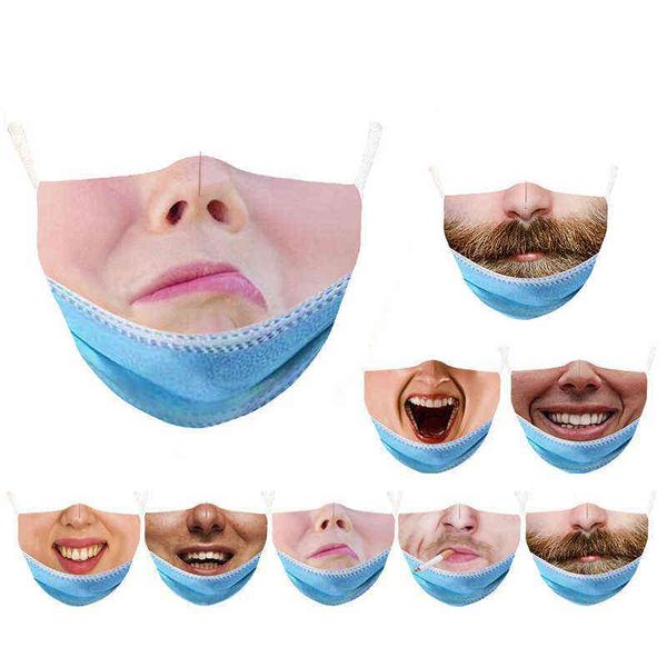 

men women face mask merry funny beard human smoke ice silk 3d print mouth smoke breathable cosply party masks dust fog blank mask