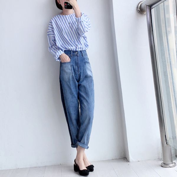 

2021 new algodo irregular camisa feminina o-pescoo manga longa senhoras escritrio wrok pulver feminino listras blusas e s 8oyx, Black