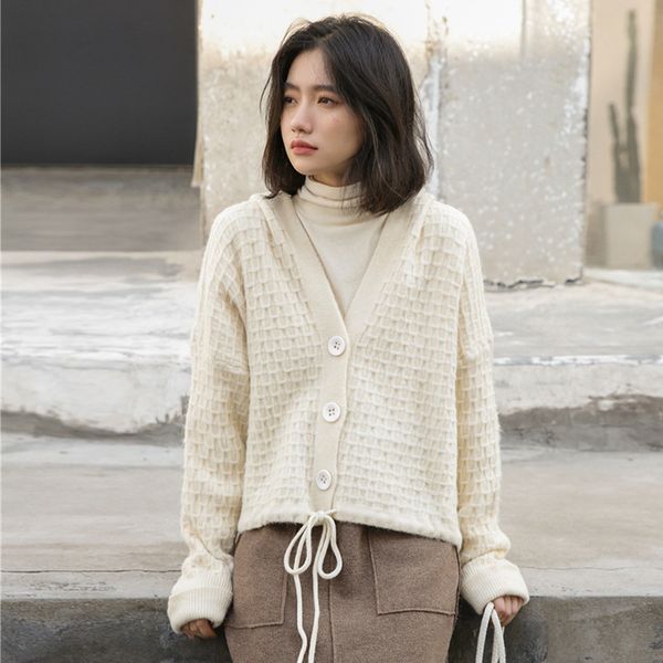 

2021 new women's cardigan hooded solid spring autumn single breasted long sleeve ladies sweater outerwear elegant knitted wear female z, White;black