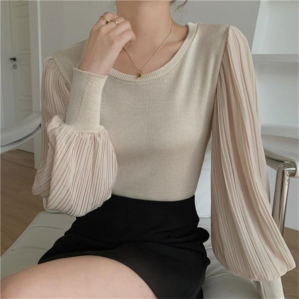 

women's sweaters korean fashion chic designer women long lantern sleeve elegant sweater crop high street thin knitwear pull femme, White;black