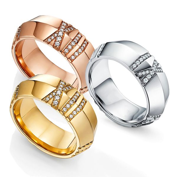 

european and american t roman couple ring diamond jewelry thickened silver bottom plating fashion trend wedding jewelry, Golden;silver