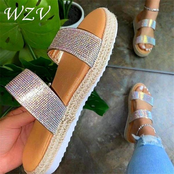 

slippers 35-43 large size women shoes 2021 sandals summer casual rope flat slides for, Black