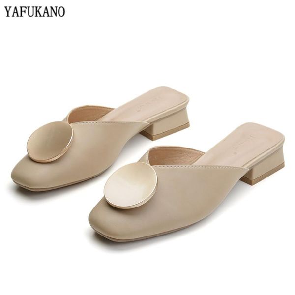 

slippers 2021 brand women square toe slipper nude white low heels outsides slides beach mules shoes plus size 33-43, Black