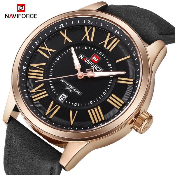 

wristwatches naviforce luxury mens watches fashion sport wristwatch male quartz waterproof leather strap business clock men relogio masculin, Slivery;brown