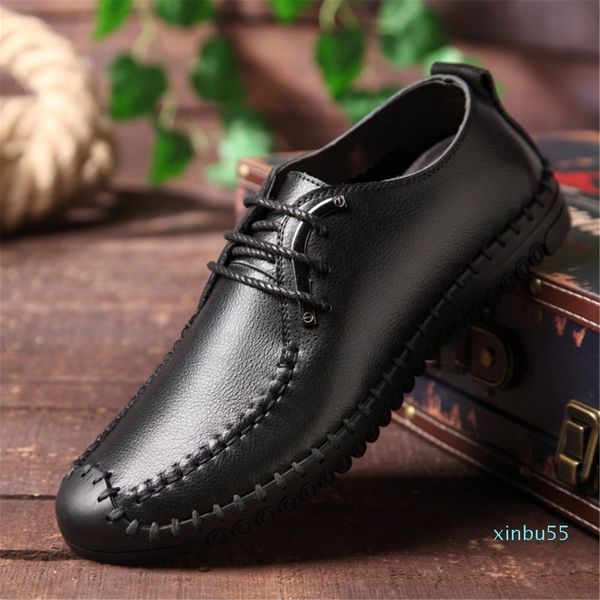 

fashion men comfortable leather shoes flat shoes, Black