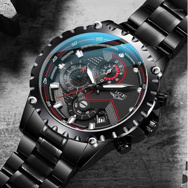 

wristwatches relogio masculino 2021 lige mens watches stainless steel clock male fashion sport waterproof chronograph, Slivery;brown