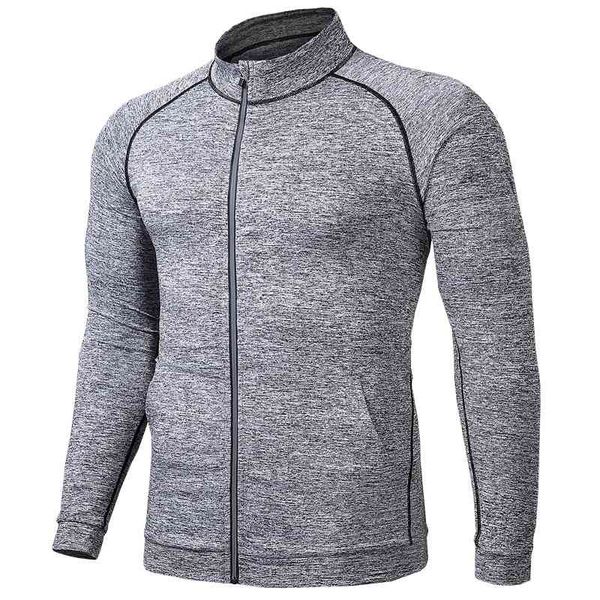 

sports coat men's spring and autumn stretch slim fit quick dry running zipper long sleeve fitness training sweater stand collar tights, Gray