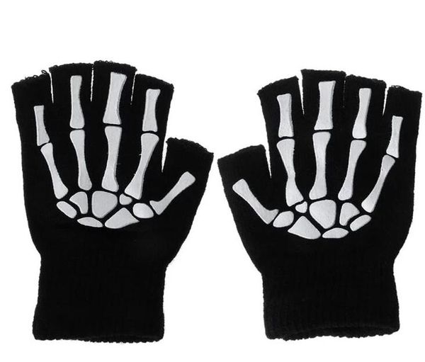 

warm knitting gloves for solid acrylic half finger glove human skeleton head gripper print cycling non-slip wrist gloves gc729, Blue;gray