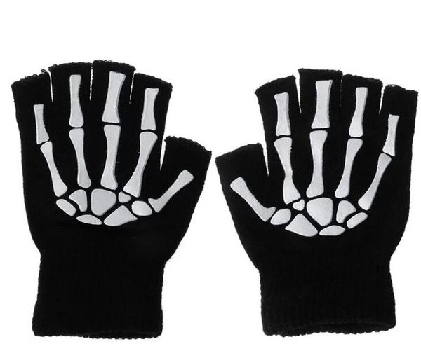 Warme Strickhandschuhe für Erwachsene, feste Acryl-Halbfinger-Handschuhe, menschliches Skelett, Kopf, Greifer, Druck, Radfahren, rutschfeste Handgelenkshandschuhe, GC729