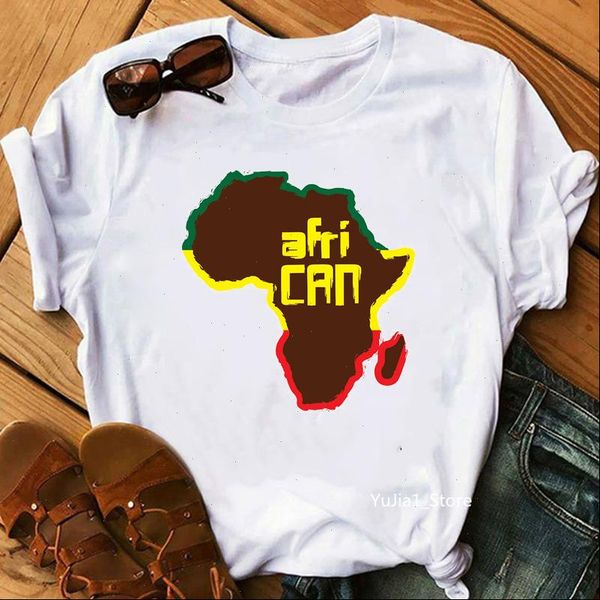 

summer 2021 vogue black girl magic print t shirt femme melanin queen shirt women hip hop streetwear ulzzangÂ tshirt, White