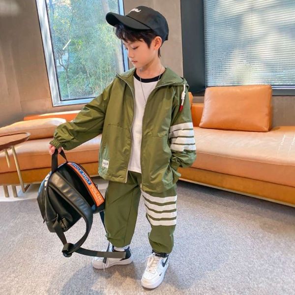 

white 2021 spring korean new wear boys' bar hooded children's leisure sports suit