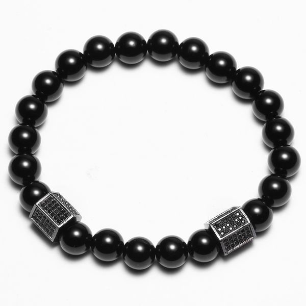 Elastisches Seil CZ Charm Armband Stränge gestreift schwarz weiß Naturstein Perlen Armbänder für Damen Herren Vinking Geschenk