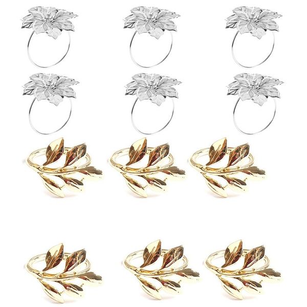 

napkin rings 6pcs rings, gold buckles,silver with fall leaves bangle metal holder