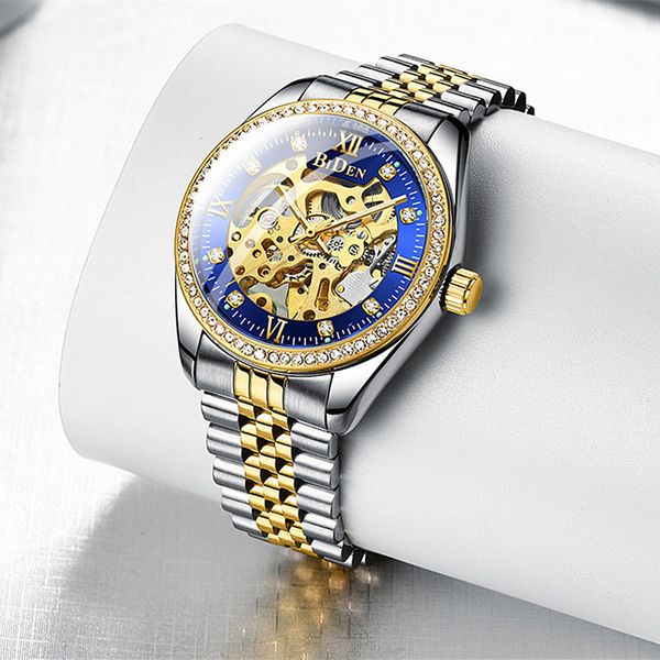 

men 2021 design new 30mm luxury diamond automatic mechanical wristwatch men rvs waterproof watch relogio masculino, Slivery;brown