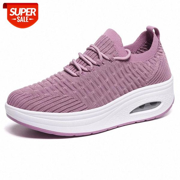 

fashion breathable mesh women shoes wedges heel shoes ladies knitting sock sneakers women platform casual #h47d