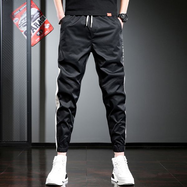 

2021 moda preto baggy joggers homens lado listra casuais esporte elstico na cintura lpis calas 8acc, Black