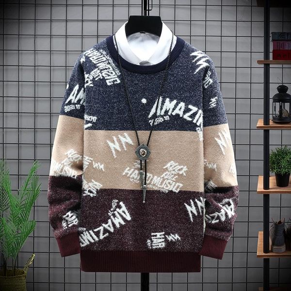 

men's sweaters warm knit sweater for men casual vintage pullover homme 2021 autumn winter slim fit knitwear o-neck male clothing, White;black