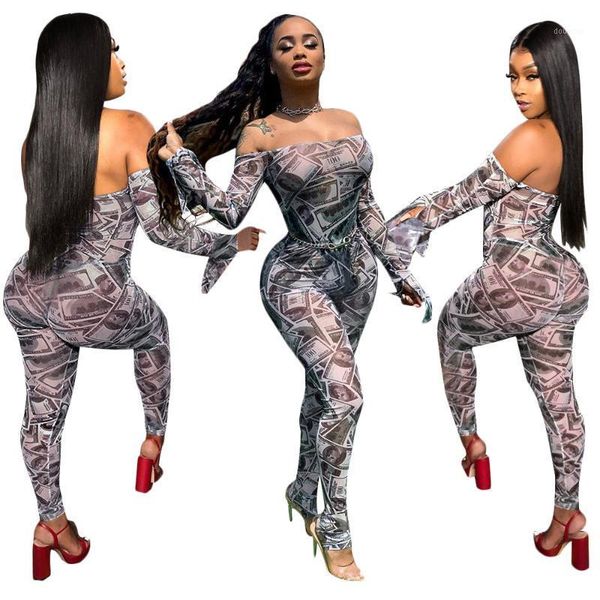 

women's pants & capris wear long-sleeved dollar printing long trousers elegant luxury dress nightclub, dinner,party club body clothes, Black;white