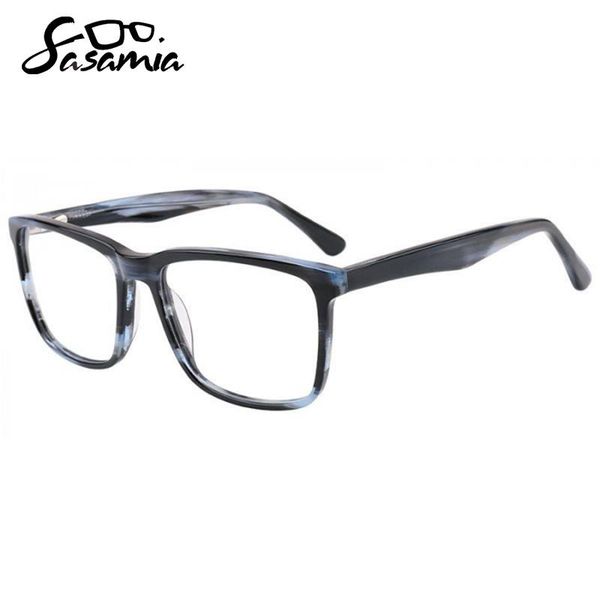 

fashion sunglasses frames sasamia man glasses frame dark tea stripes spectacles acetate rectangle men optical prescription with lens, Black
