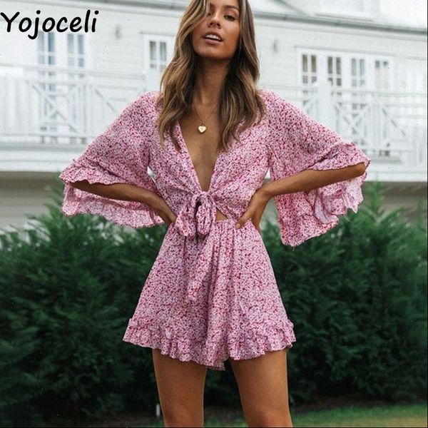 

ruffle floral short playsuit women summer elegant casual bow elegant jumpsuit romper casual cool daily overalls, Black;white