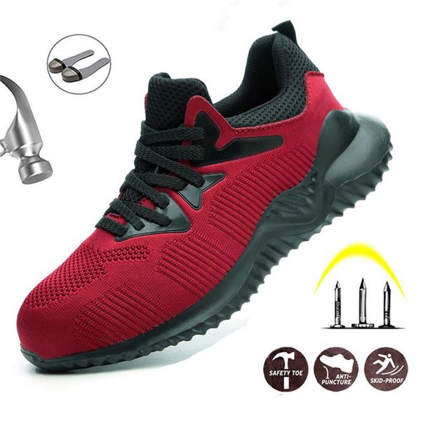 

boots steel toe cap safety work shoes men breathable outdoor non-slip anti-puncture metal, Black