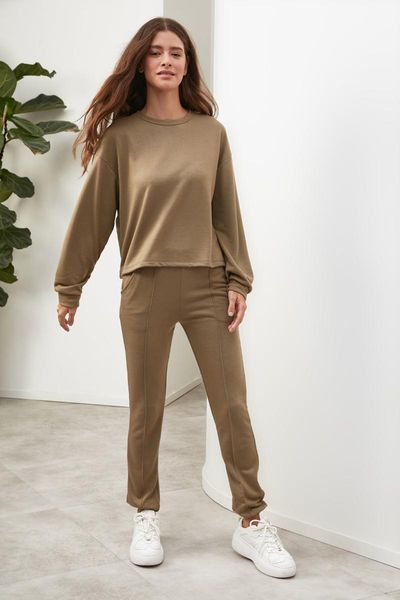 

women's two piece pants trendyol basic knit bottom-suit twoaw22au0465, White
