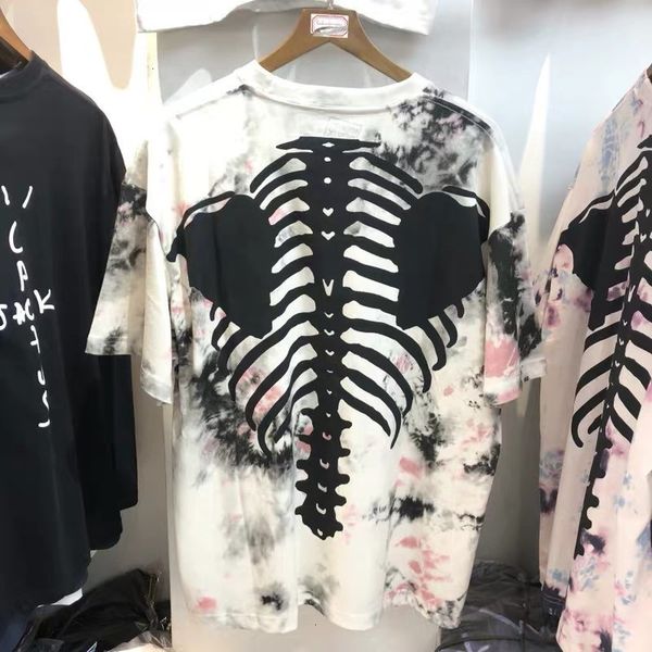 

men's t-shirts 1:1 skeleton bone printing shirt t-harajuku splash clothes ink tie-dye kapital t-shirt k14e, White;black