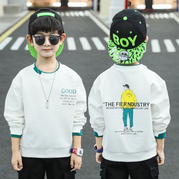 

boys' long sleeve t-shirt 2021 chinese spring university korean children's clothing white foreign style, Black;white