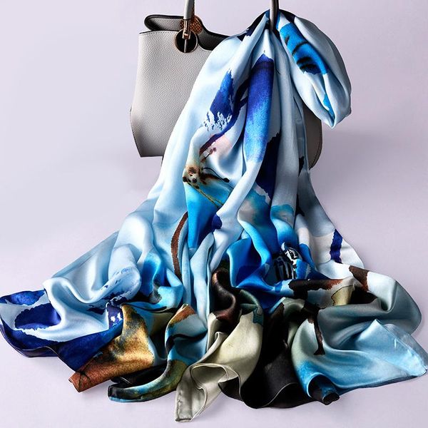 

hangzhou silk scarf long silk scarf female in the spring and autumn winter winter long joker shawl 2021 100%, Blue;gray