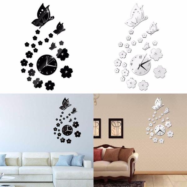 

wall clocks 2021 2 colors mirror stickers 3d clock butterfly pattern ca005 home decoration contemporary quartz living room