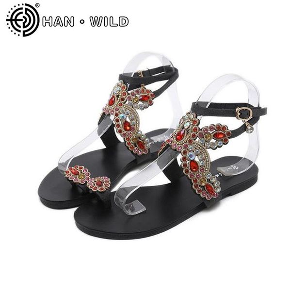 

colorful rhinestone bling sandals women fashion flip flops ankle wrap ladies sandals slip on bohemia beach slides national style, Black