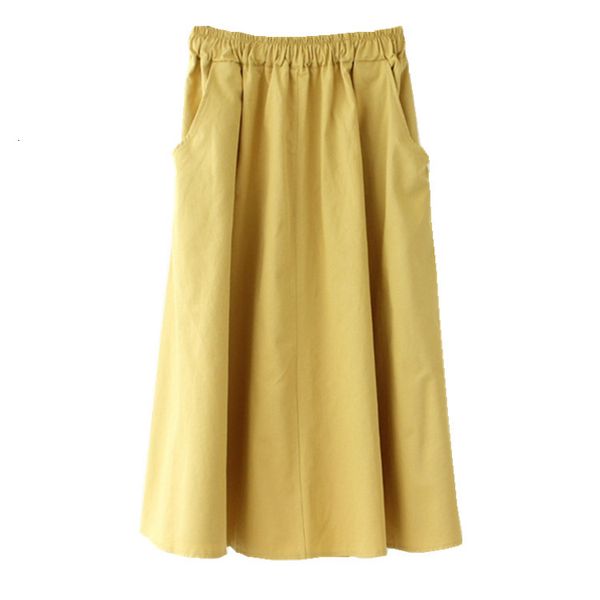 

2021 new a-line summer white boho stretch waist cotton midi skirt casual faldas jupe femme saia women skirts 44re, Black