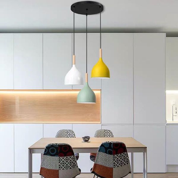 

pendant lamps nordic wood lights living room decoration modern color led lamp e27 iron lampshade indoor lighting ceiling