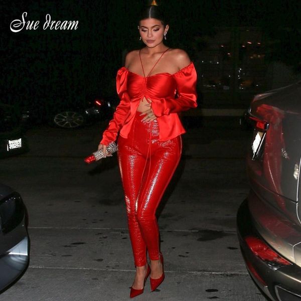 

two piece dress 2021 autumn women's 2 two-piece set red satin strapless long-sleeved lace & leather pencil pants party, White