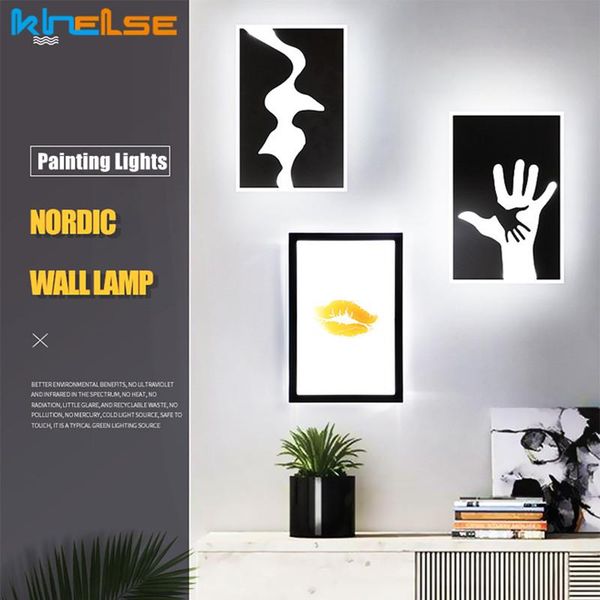 

12w/28w modern creative 3 dimmable wall lamp black iron frame acrylic art painting bedside bedroom home decoration sconces light