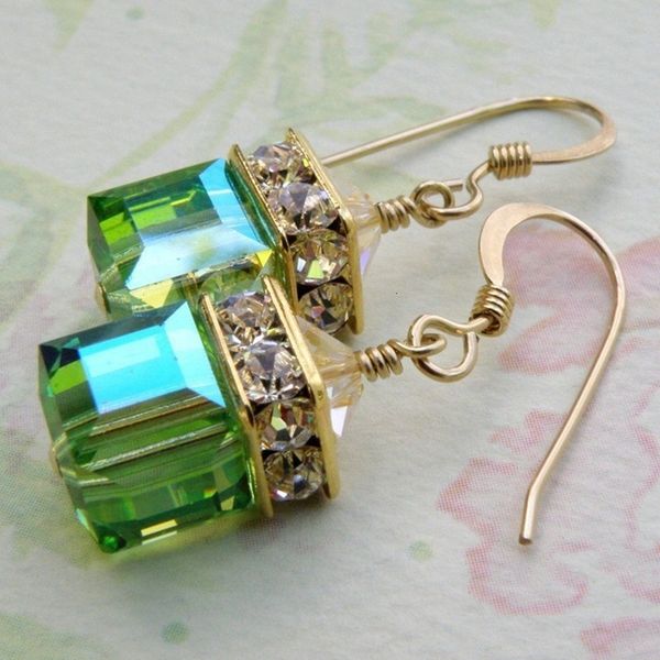 

ring beset plated selling new 14k gold plated green cube olivine falling ears jewelry alloy, Silver