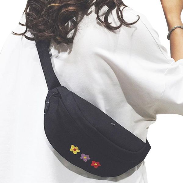 

waist bags 2021 fashion women flower canvas fanny pack for female adjustable white black bag ladies small chest belt g101