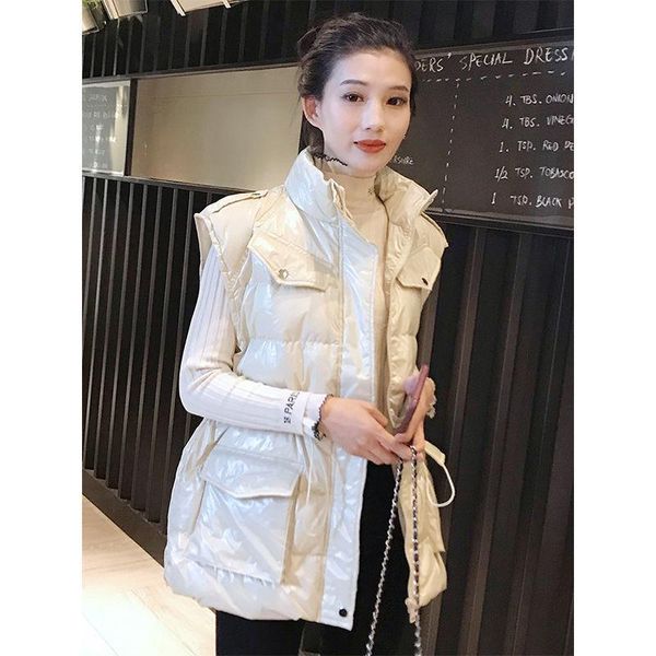 

women's vests 2021 women autumn winter cotton vest coat ladies casual loose fit warm puffer waistcoat female solid sleeveless jacket z8, Black;white