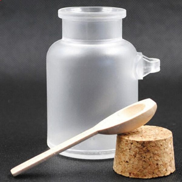 

storage bottles & jars 200ml clear round cosmetic empty matte cork jar scrub abs bath salt bottle wood spoon container