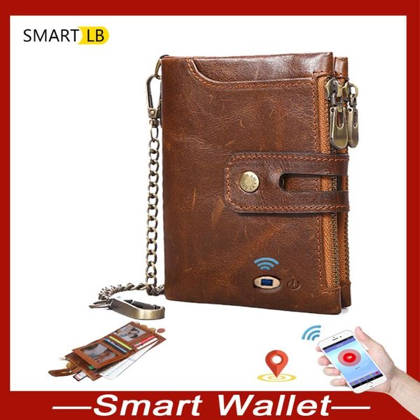 

wallets smart genuine leather men wallet coin purse small mini card holder chain anti-lost high quality, Red;black